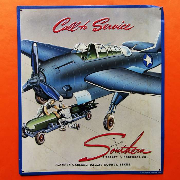 Old USA Southern Aircraft Corporation Metal Sign