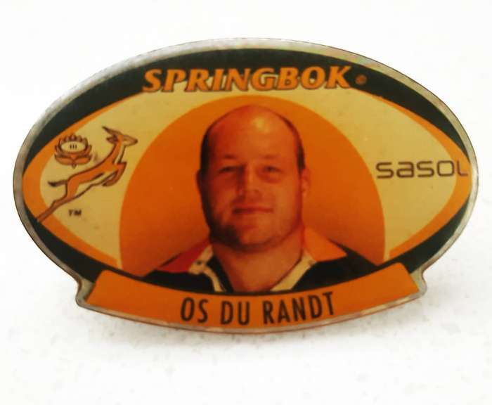 Old Os du Randt Springbok Rugby Lapel Pin Badge