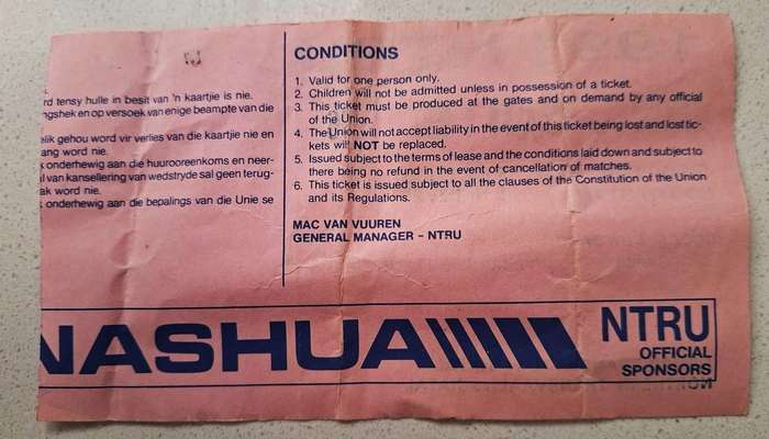 1991 Noord Transvaal vs Natal Rugby Ticket
