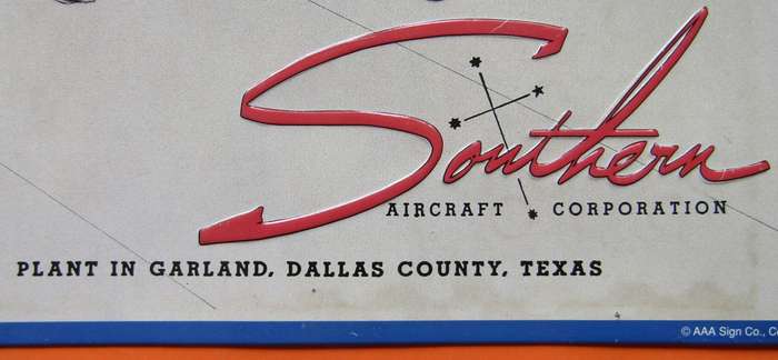 Old USA Southern Aircraft Corporation Metal Sign