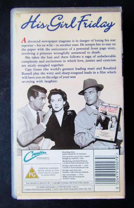 His Girl Friday - Movie VHS Tape (1994)