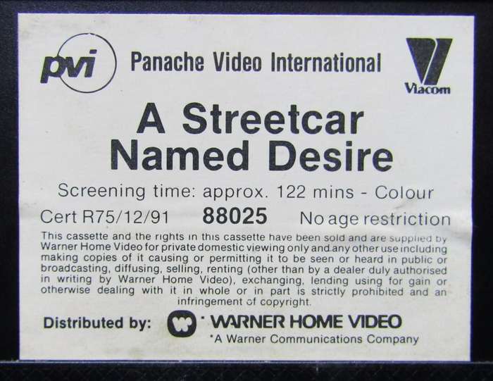 A Streetcar Named Desire - Movie VHS Tape (1984)