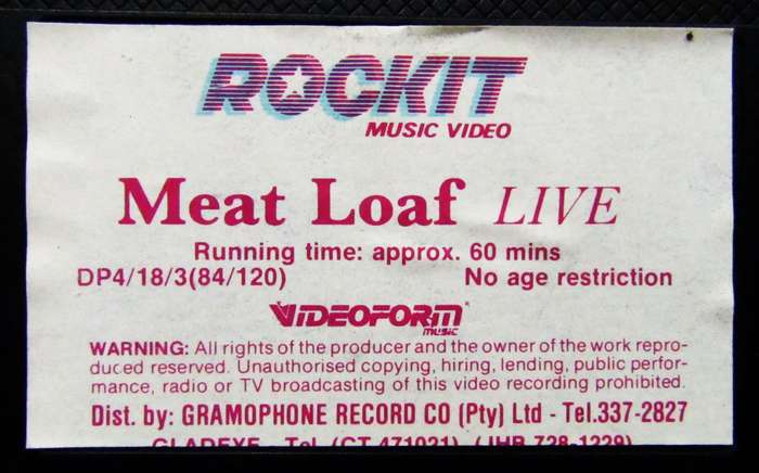 Meat Loaf Live - VHS Video Tape (1984)