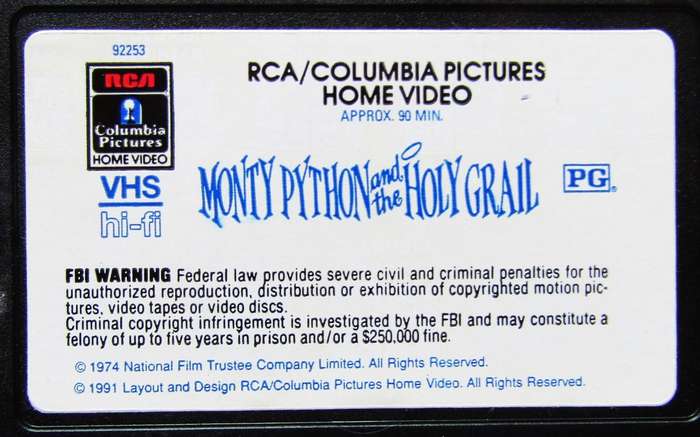 Monty Python and the Holy Grail - Movie VHS Tape (1991)
