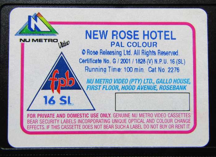 New Rose Hotel - Christopher Walken - Movie VHS Tape (2001)