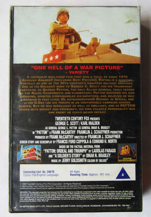 Patton - War Movie VHS Tape (1995)