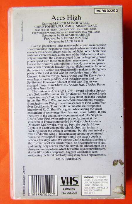 Aces High - War Movie VHS Tape (1976)