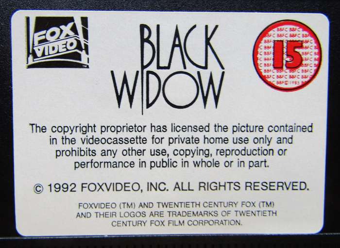 Black Widow - Movie VHS Tape (1992)