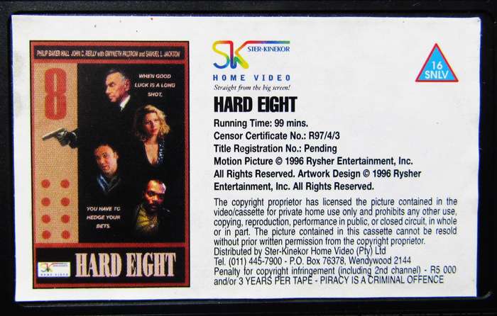 Hard Eight - Gambling Movie VHS Tape (1996)
