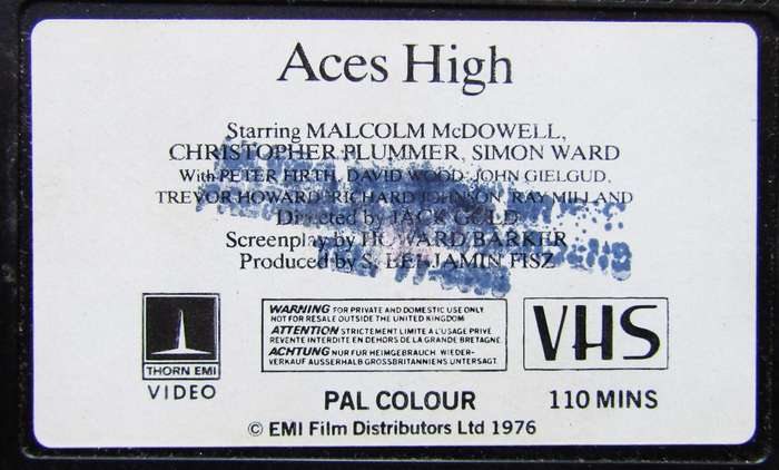 Aces High - War Movie VHS Tape (1976)