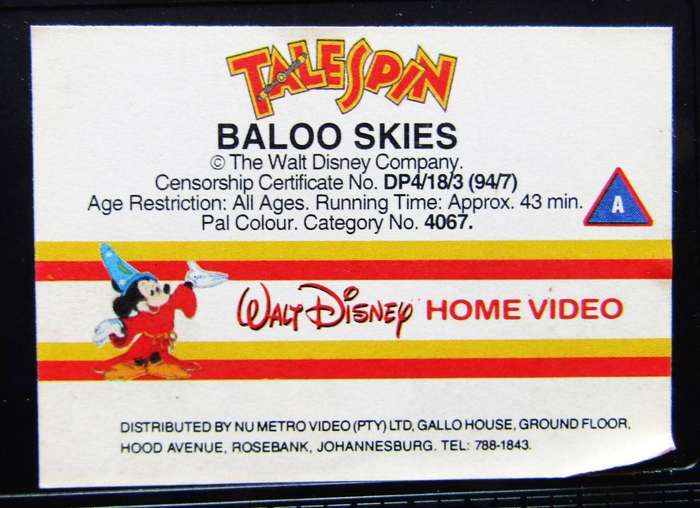 TaleSpin - Baloo Skies - Disney VHS Tape (1994)