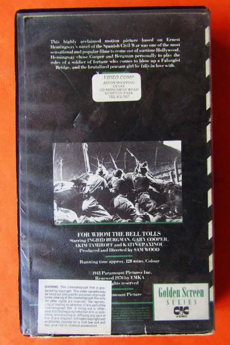 For Whom the Bell Tolls - War Movie VHS Tape