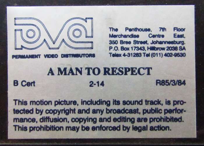 A Man to Respect - Crime Movie VHS Tape (1985)