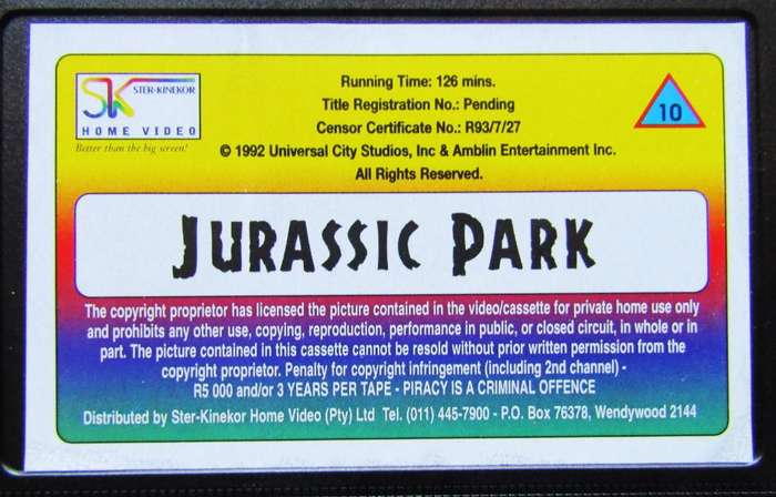 Jurassic Park - Steven Spielberg - Movie VHS Tape (1993)