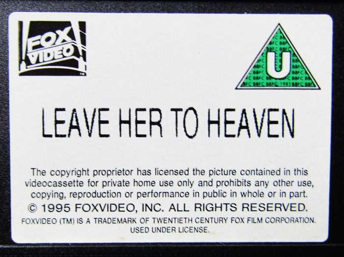 Leave Her to Heaven - Movie VHS Tape (1995)