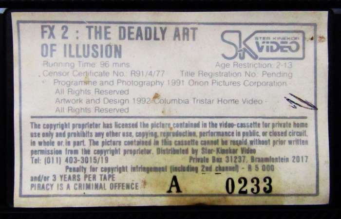 FX2 - The Deadly Art of Illusion - Movie VHS Tape (1992)