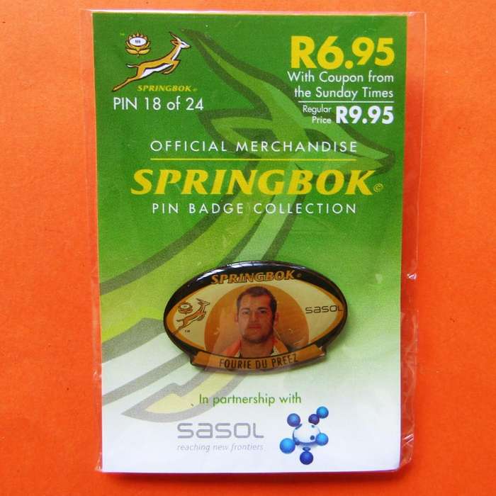 Fourie du Preez Springbok Rugby Pin Badge