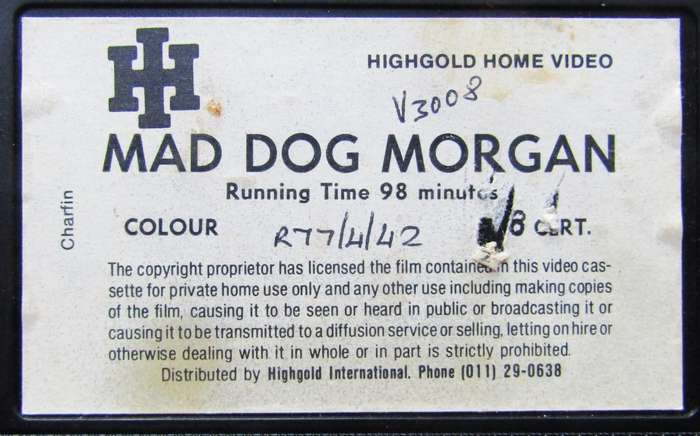 Mad Dog Morgan - Dennis Hopper - Movie VHS Tape (1977)