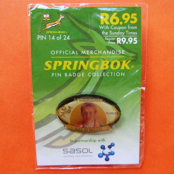 Jean de Villiers Springbok Rugby Pin Badge