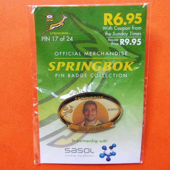 Eddie Andrews Springbok Rugby Pin Badge