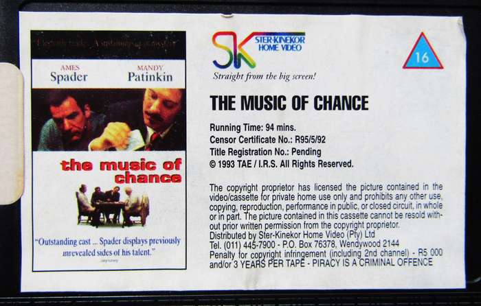 The Music of Chance - James Spader - Movie VHS Tape (1993)