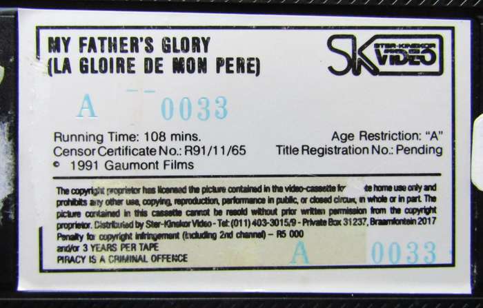 My Father's Glory - Movie VHS Tape (1991)