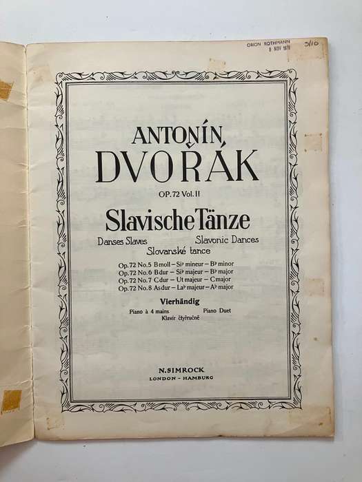 Antonin DVORAK Op. 72 Vol II - Vintage Music Score for Piano Duet
