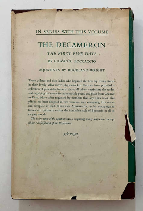 The Decameron of Boccaccio: The Second Five Days. Folio Society hardcover w dj. 1955