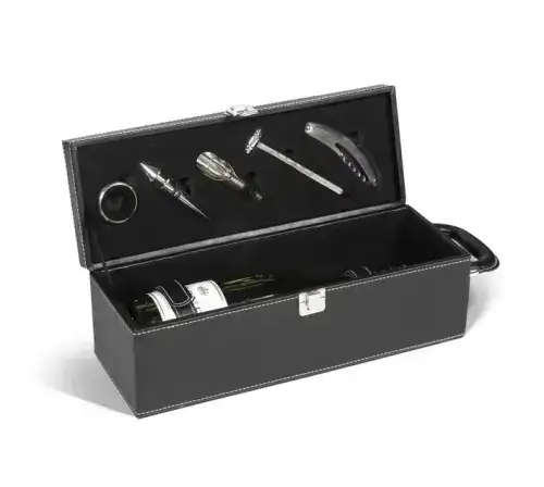 Bodega 5-Piece Luxury Wine Gift Set  Black Leather Box with Tools & Bottle Storage