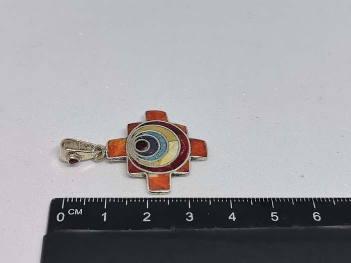Chakana Cross with Stone Inlays Pendant