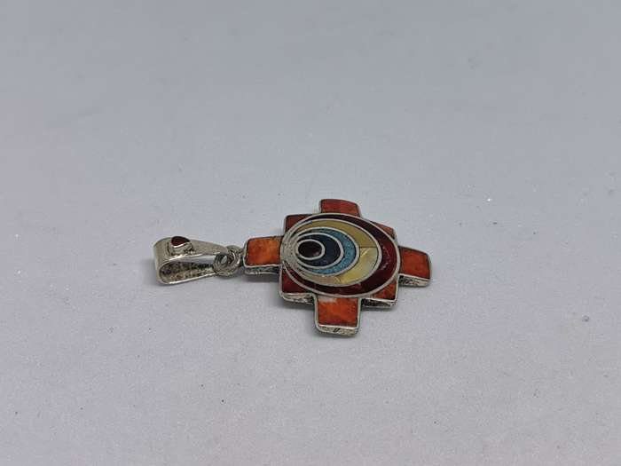 Chakana Cross with Stone Inlays Pendant