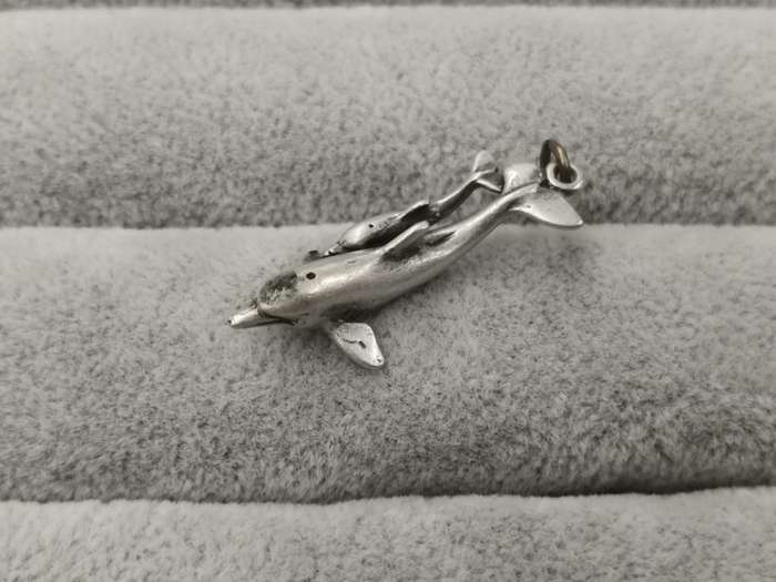 925Silver: Dolphin Pendant ( Loop is Brass) - Size 30x7mm