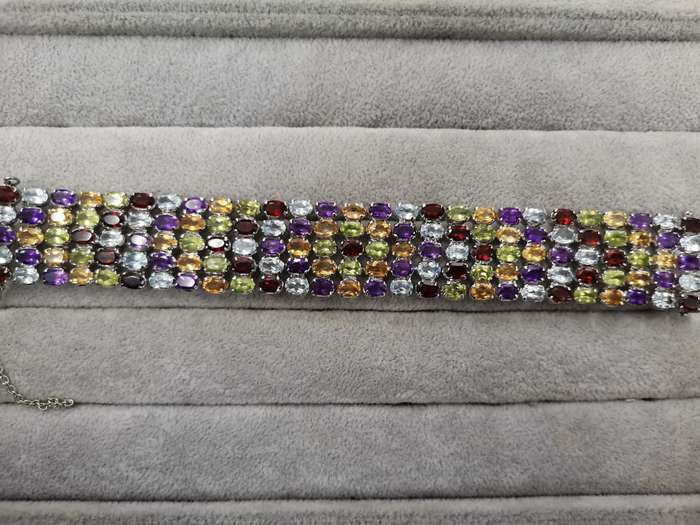 For Danie - Sterling Silver: Bracelet Decorated with Colorful Stones - Size 18.5cm/2.5cm
