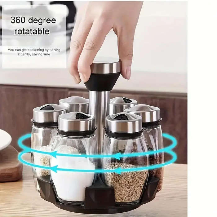 7pcs/Set Kitchen Spice Jar Set with Rotating Organizer