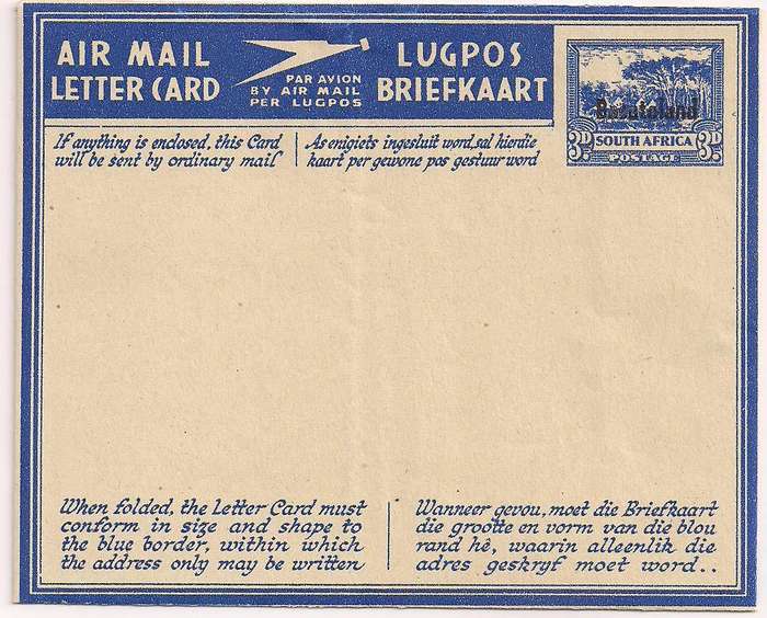 Basutoland unused 1945 overprinted 3d air letter