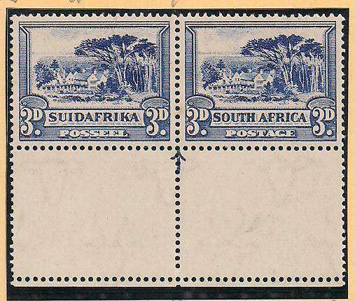 South Africa 1937 3d Roto Arrow pair without Shuttered Window