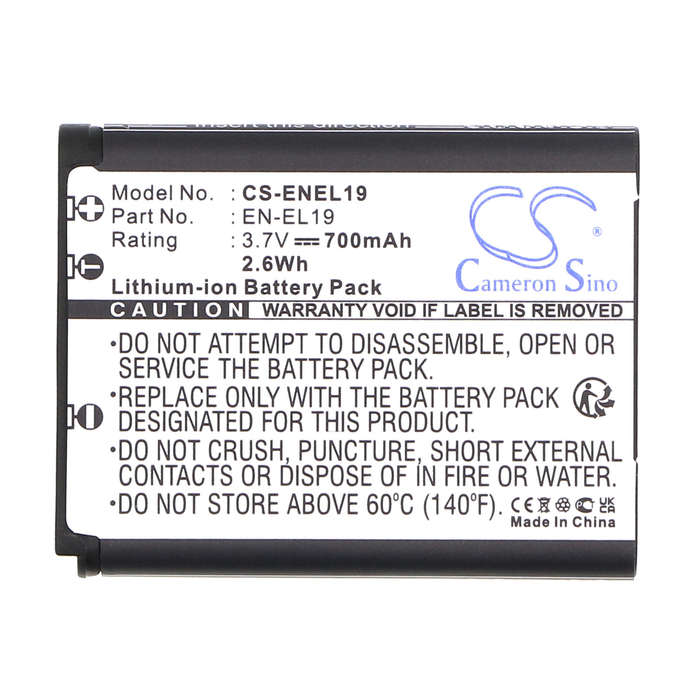 Camera Battery  CS-ENEL19    for  NIKONCoolPix S2600  EN-EL19  etc.