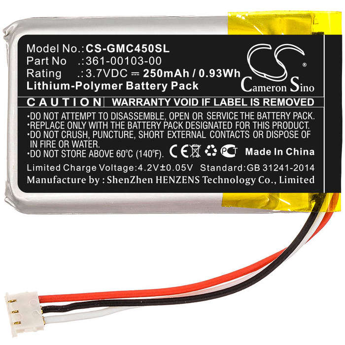 GPS, Navigator Battery   CS-GMC450SL  for  Garmin Dash Cam 45 361-00103-00  etc.