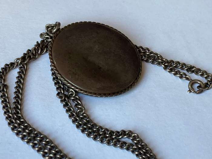 Antique Sterling Silver Butterfly Wing Crinoline Lady Portrait Pendant
