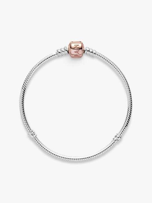 Pandora Retired PREOWNED Two Tone Silver Bracelet With Rose Gold Snap Clasp & Pouch