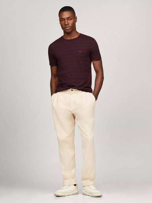 Tommy Hilfiger Stripe Stretch-Cotton T Shirt Slim Fit Maroon 78JA565 603