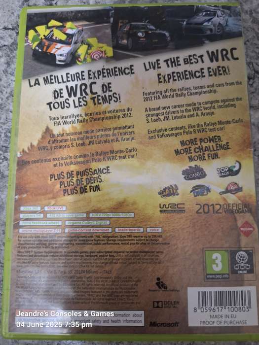 WRC Fia World Rally Championship 3 (XBOX 360)