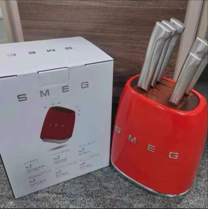 RED SMEG KBSF02PB KNIFE BLOCK SET RED