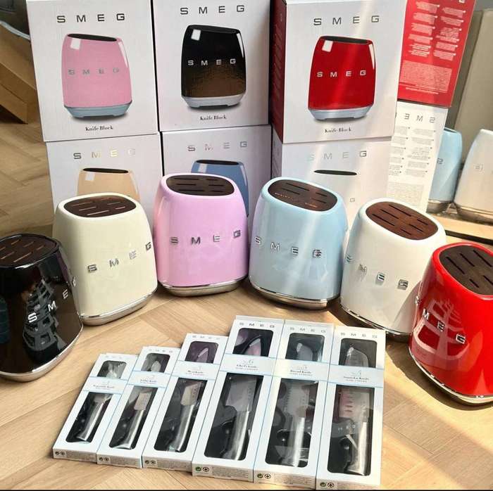 RED SMEG KBSF02PB KNIFE BLOCK SET RED