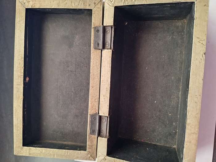Stunning wooden box covered in thin brass