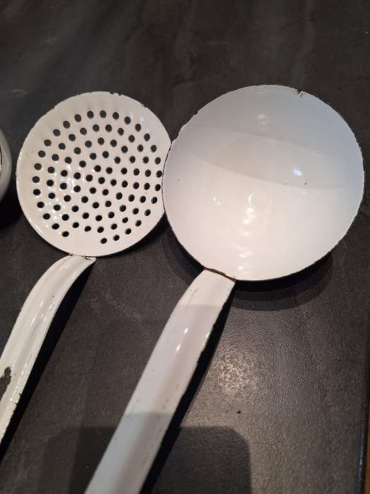 3 x Vintage enamel ladles