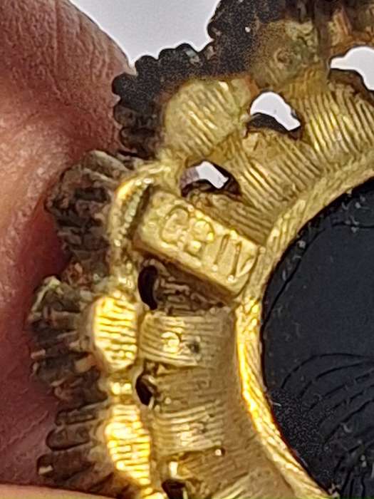 Vintage Sphinx faux onyx and faux pearl Victorian Revival mourning brooch