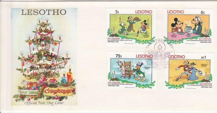 Lesotho "Disney" Christmas 1983  2 First Day covers +Miniature sheet on First day Cover as scans