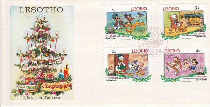 Lesotho "Disney" Christmas 1983  2 First Day covers +Miniature sheet on First day Cover as scans