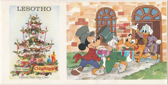 Lesotho "Disney" Christmas 1983  2 First Day covers +Miniature sheet on First day Cover as scans
